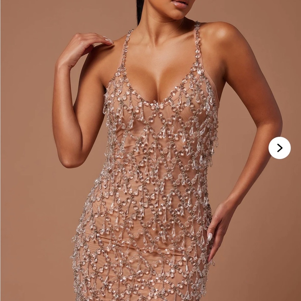 Elegant Crystal Embellished Nude Dress